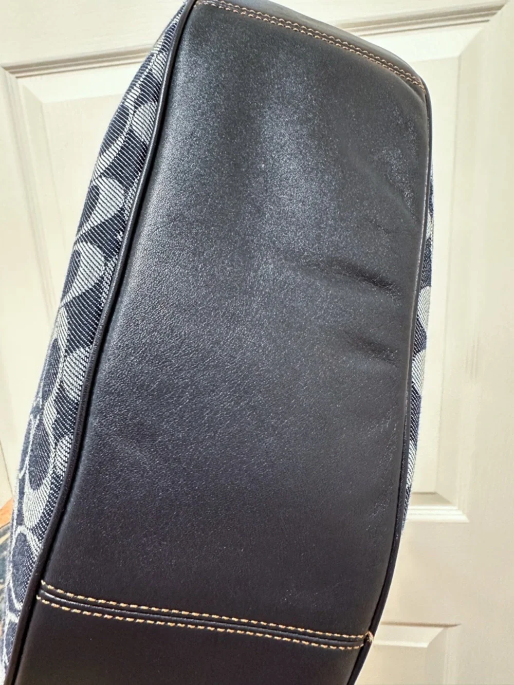 Coach Harley Signature Denim Jacquard Navy Leather Large Hobo